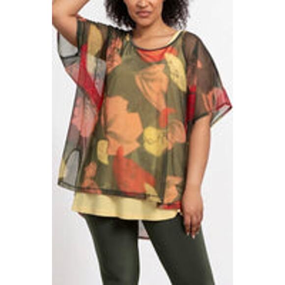 Sympli Women's Floral Printed Sheer Tunic Slit Back Size 14 - Picture 2 of 7